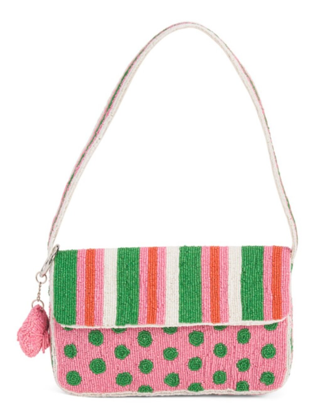 MADE IN INDIA Beaded Striped Contrast Chic Flap Shoulder Bag